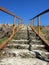 stairs to the sky. stairs on blue sky background . Steps to success concept on blue sky background.