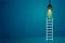 Stairs up to lightbulb on dark blue background. Ladder to idea. illustration of competition or success concept.