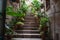 stairway adorned with an abundance of potted plants