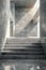 A stairway leading to a room with concrete walls and stairs, AI