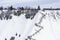 Stairway leading up a snowy mountain