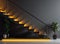 Stairway lights bulb for illumination as safety protection wooden stairs architecture interior design of contemporary