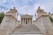 Stairway between Plato and Socrates\' Greek philosophers in front of the national academy\'s neoclassical building.