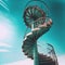 Stairway to Heaven. A spiral spiral antique metal staircase goes high up into sky