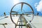 The stairway to top of battle ship and blue sky in midday