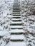 Stairway in winter. Stairway covered with snow