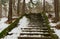 Stairways in winter forest park