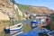 Staithes Beck by Cowbar Nabb, with the tide in, Staithes, Yorkshire Moors, England