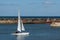 STAITHES, NORTH YORKSHIRE/UK - AUGUST 21 : Great White catamaran sailing into Staithes harbour on August 21,2010