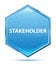 Stakeholder crystal blue hexagon button