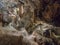 Stalactites and stalagmites in Valporquero`s cave Spain