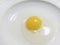 Stale eggs with rupture broken egg yolk and watery egg white in a white plate on white background. isolated broken stale egg