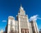 Stalin skyscraper on square of the Red Gate in Moscow, Russia