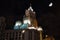 Stalinist skyscraper with moonlight in Moscow, Russia