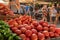 Stall selling green peppers and tomatoes