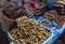 A stall selling various nuts in Copacabana, Bolivia.