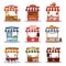 Stall street market vector illustration. Food market kiosk with fastfood, stand and marketplace set