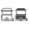 Stall on wheels line and solid icon, Street food concept, Street kiosk sign on white background, Trailer kiosk icon in