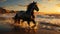 Stallion mane waves in sunset, nature beauty unleashed generated by AI