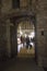 Stalls and people inside the ancient Rocca Paolina building in Perugia, Italy