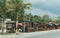 Stalls selling wooden souvenirs on a street near campeche, mexico