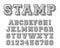 Stamp alphabet font template. Letters and numbers hatch line design