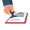 Stamp confidential. A person holds stamping in hand. Clipboard with a stamp.