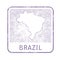 Stamp with contour of map of Brazil