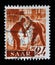 Stamp from Germany area Saar shows Steel Workers