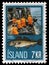 Stamp issued in Iceland shows landing catch and Atlantic Cod Gadus morhua, Icelandic Fishing Industry