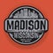 Stamp or label with name of Madison, Wisconsin