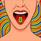 Stamp with LSD drug on tongue pop art vector