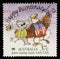Stamp printed in Australia shows Happy Bicentenary! Caricature of Australian Koala and American Bald Eagle