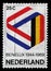 Stamp printed in the Belgium shows Mobius Strip in Benelux Colors