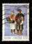 Stamp printed in the Finland shows Sami people in Winter Costume 19th Century
