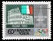 Stamp printed by Hungary, shows Colosseum, Rome, Italian flag, Moscow Emblem