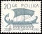 A stamp printed in Poland shows chip XIV century Hanse kogge, Greek trireme, Phoenician merchant ship,the series Sailing Ships