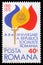 Stamp from Romania shows Torch with Flame in Flag Colors and Coat of Arms