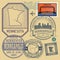 Stamp set with the name and map of Minnesota