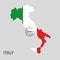 Stamp with word closed on  map of Italy painted in  colors of  national flag. Quarantine notification