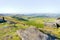 From Stanage Edge across the Derbyshire landscape in the morning sun