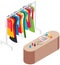 Stand with clothes and costumes. Hanger for home or boutique interior. Wardrobe items for outfit