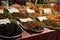 A stand of edible insects in a market, Thailand