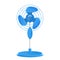 Stand fan, floor ventilator. Air cooling device blue fan. Wind blower, household appliance