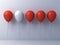 Stand out from the crowd and different idea concept , One white balloon among other red balloons on white wall background with ref