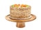 Stand with tasty carrot cake isolated