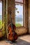 Stand up bass in a run down abandoned Italian villa. Generative AI