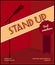 Stand up comedy event poster. Retro style vector illustration with black silhouette of microphone, badge best comedians and text.