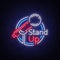 Stand Up Comedy Show is a neon sign. Neon logo, symbol, bright luminous banner, neon-style poster, bright night-time