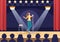 Stand Up Comedy Show Theater Scene with Red Curtains and Open Microphone to Comedian Performing on Stage in Flat Illustration